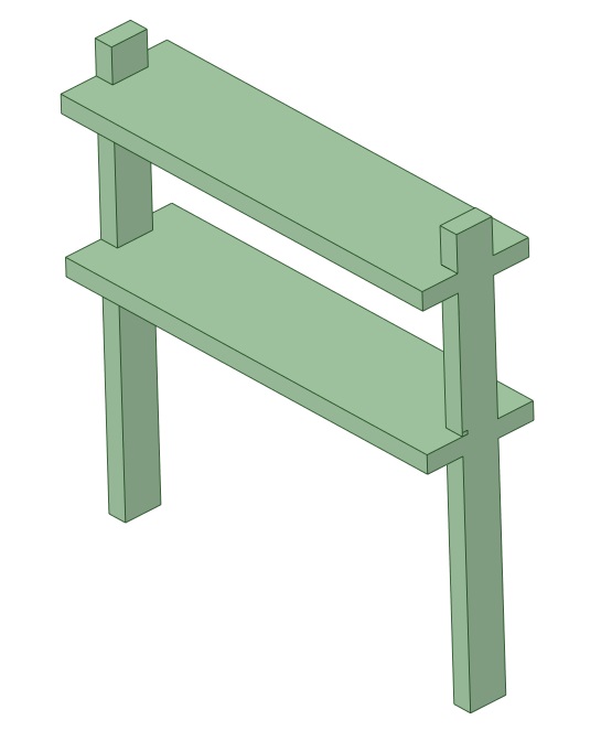 ベッドサイドのデッドスペースに設置する木製の棚の設計図