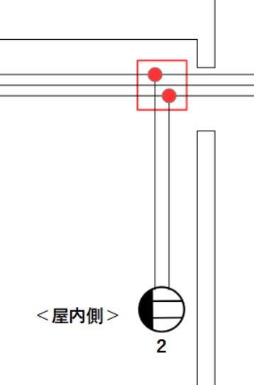 屋外のジョイントボックスから分岐していた電源を室内で配線する