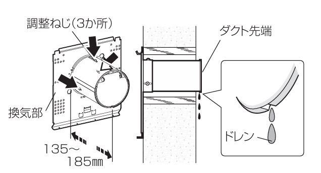 浴室換気扇のダクトの中に入った水はダクトの先端から抜ける