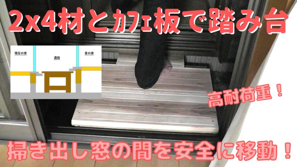 耐荷重の大きな踏み台を２×４材とカフェ板でDIYして通路に設置